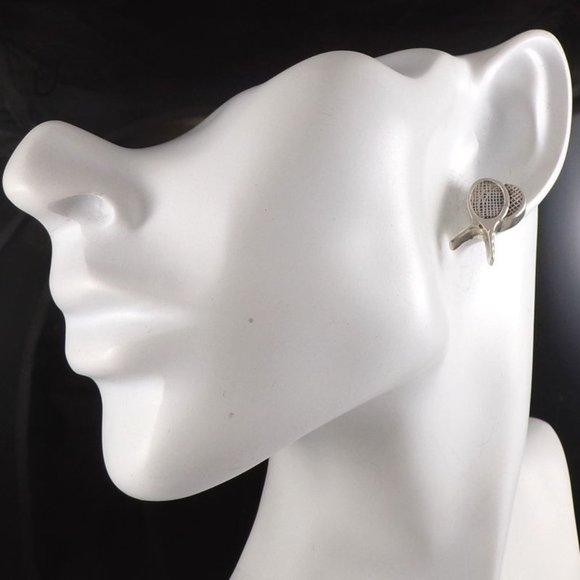 Sterling Silver Pair of Tennis Rackets Sport Post Earrings - Picture 2 of 4